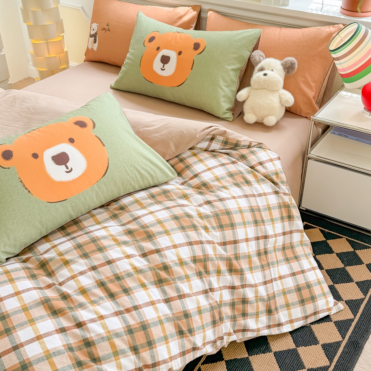 91家纺网 家纺一手货源 找家纺 千朵 2025新款全棉磨毛印花四件套 憨憨熊