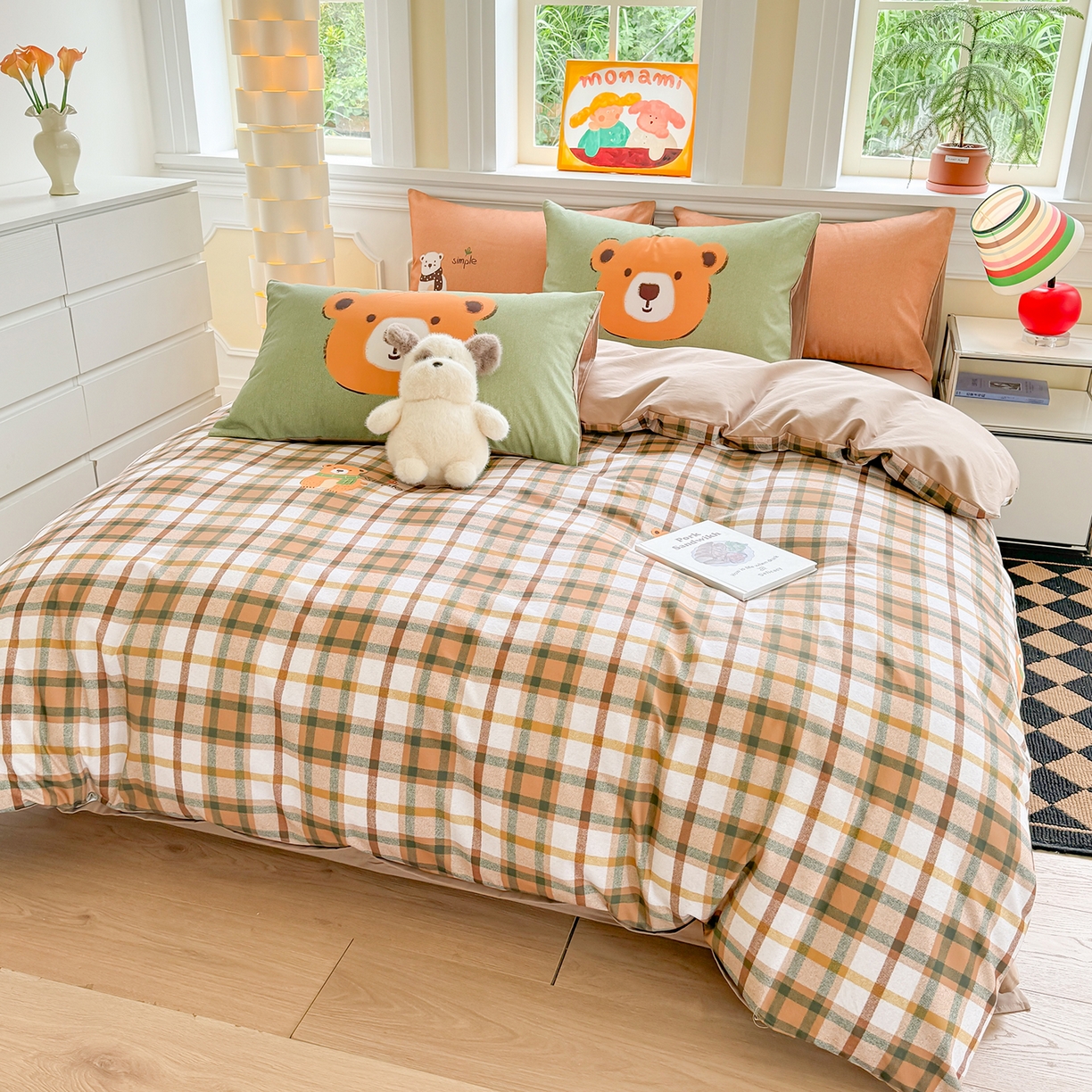 91家纺网 家纺一手货源 找家纺 千朵 2025新款全棉磨毛印花四件套 憨憨熊