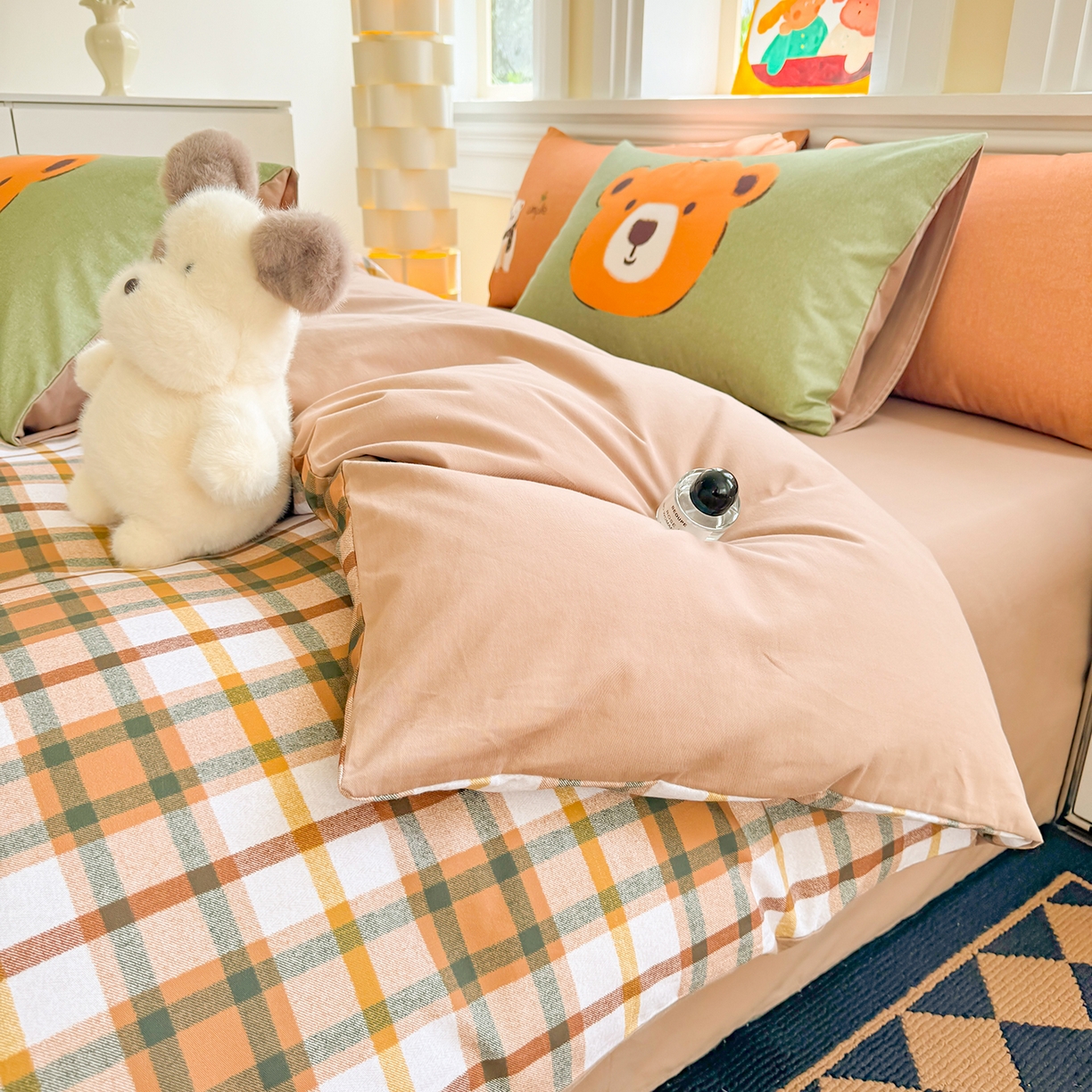 91家纺网 家纺一手货源 找家纺 千朵 2025新款全棉磨毛印花四件套 憨憨熊