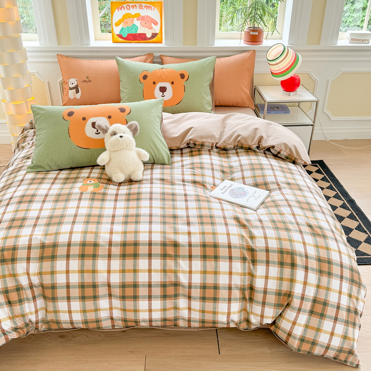 91家纺网 家纺一手货源 找家纺 千朵 2025新款全棉磨毛印花四件套 憨憨熊