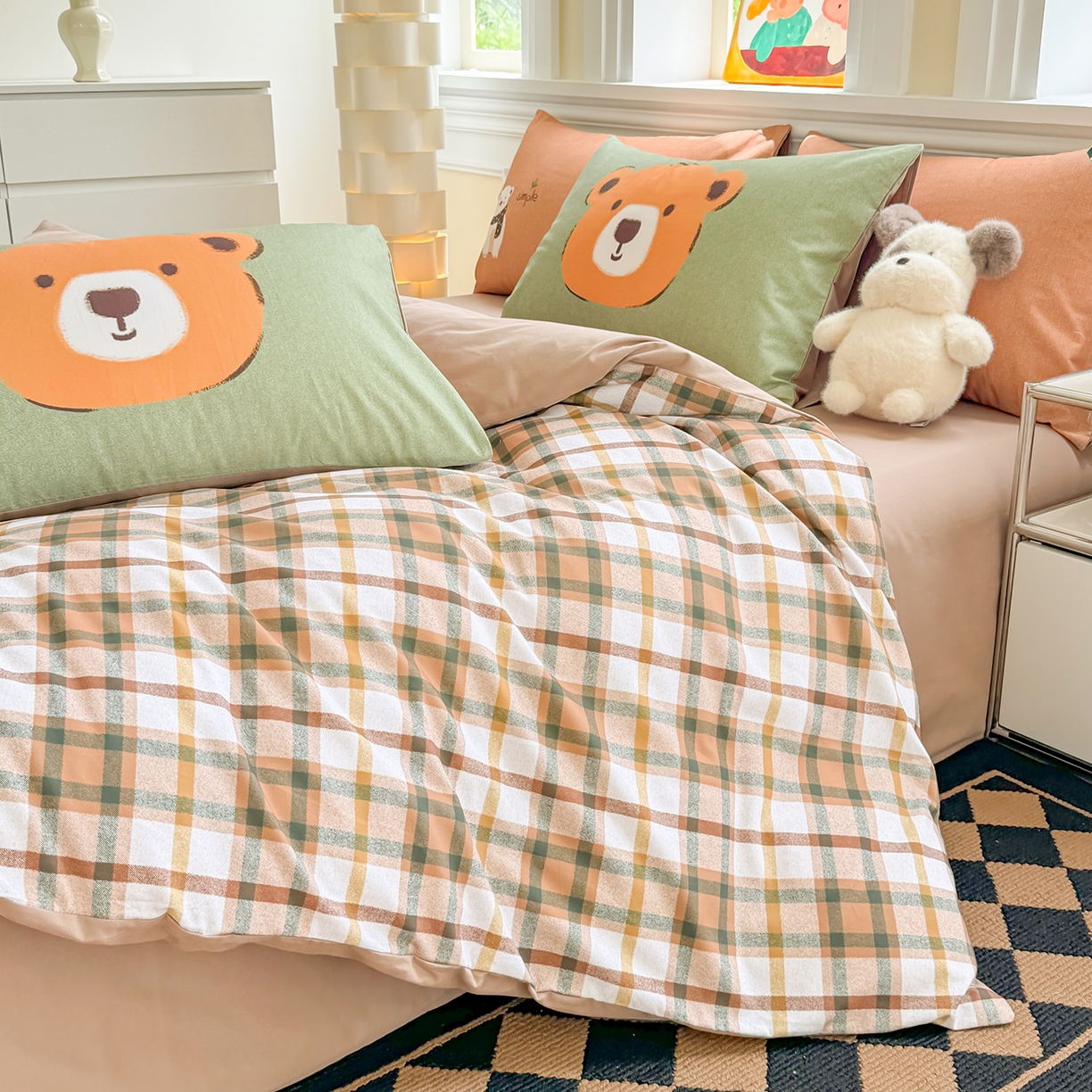 91家纺网 家纺一手货源 找家纺 千朵 2025新款全棉磨毛印花四件套 憨憨熊