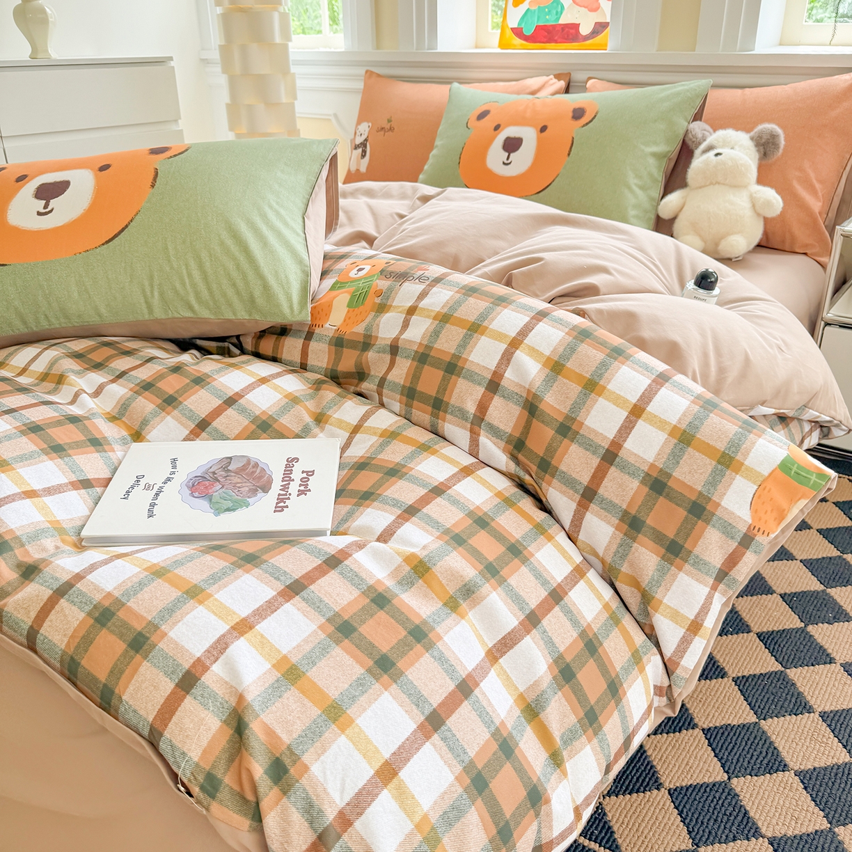 91家纺网 家纺一手货源 找家纺 千朵 2025新款全棉磨毛印花四件套 憨憨熊