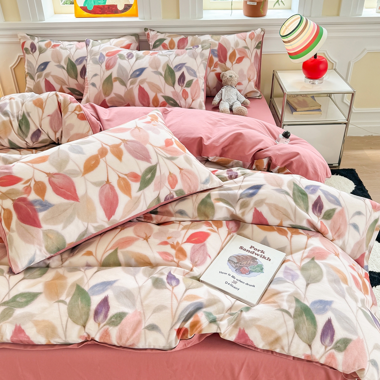 91家纺网 家纺一手货源 找家纺 千朵 2025新款全棉磨毛印花四件套 景秋红