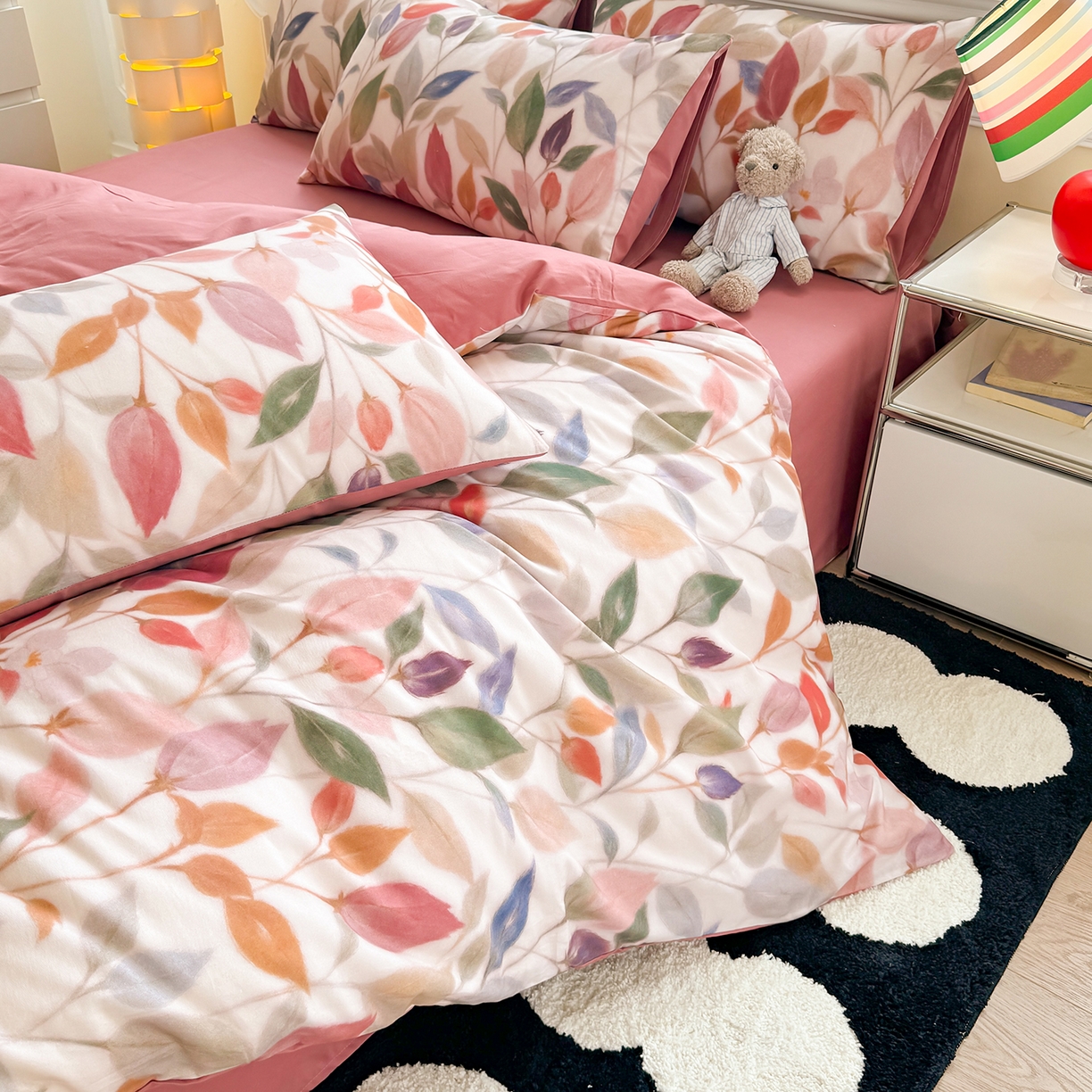 91家纺网 家纺一手货源 找家纺 千朵 2025新款全棉磨毛印花四件套 景秋红