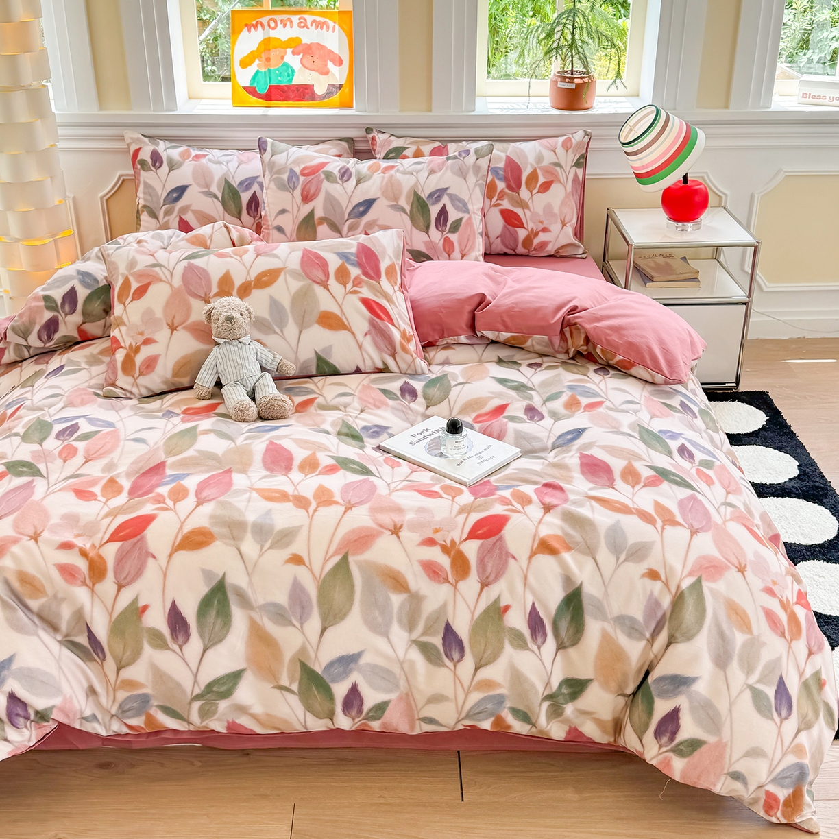 91家纺网 家纺一手货源 找家纺 千朵 2025新款全棉磨毛印花四件套 景秋红