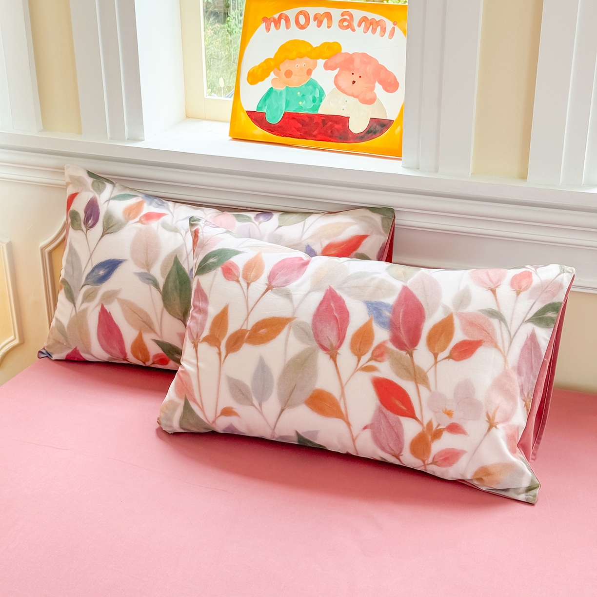 91家纺网 家纺一手货源 找家纺 千朵 2025新款全棉磨毛印花四件套 景秋红