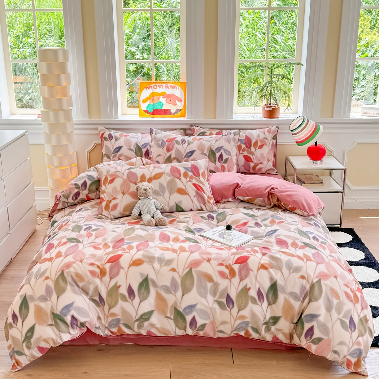 千朵 2025新款全棉磨毛印花四件套 景秋红