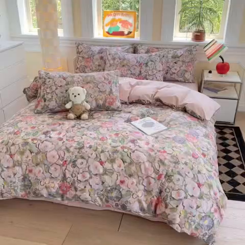 91家纺网 家纺一手货源 找家纺 千朵 2025新款全棉磨毛印花四件套 兰朵