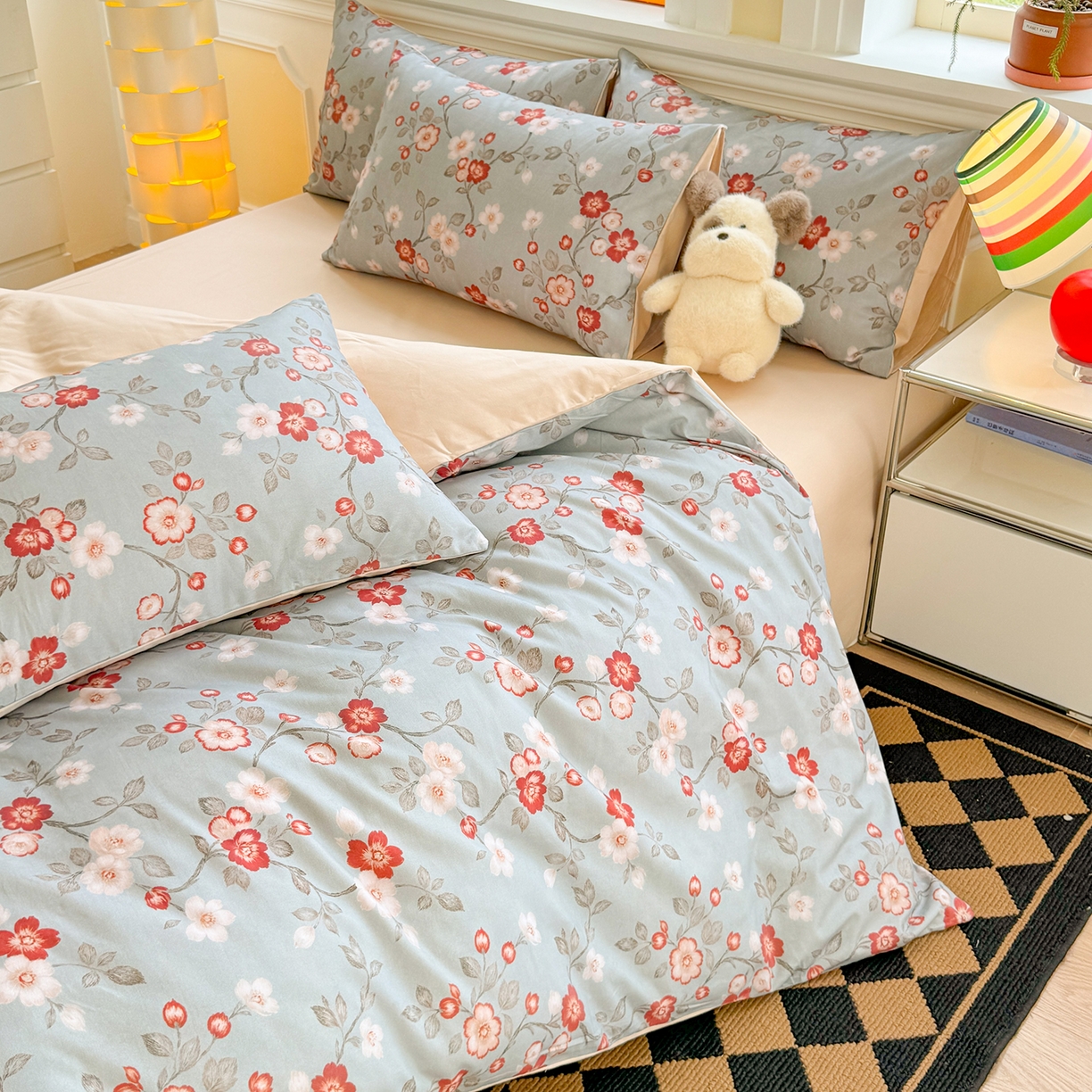 91家纺网 家纺一手货源 找家纺 千朵 2025新款全棉磨毛印花四件套 兰茵