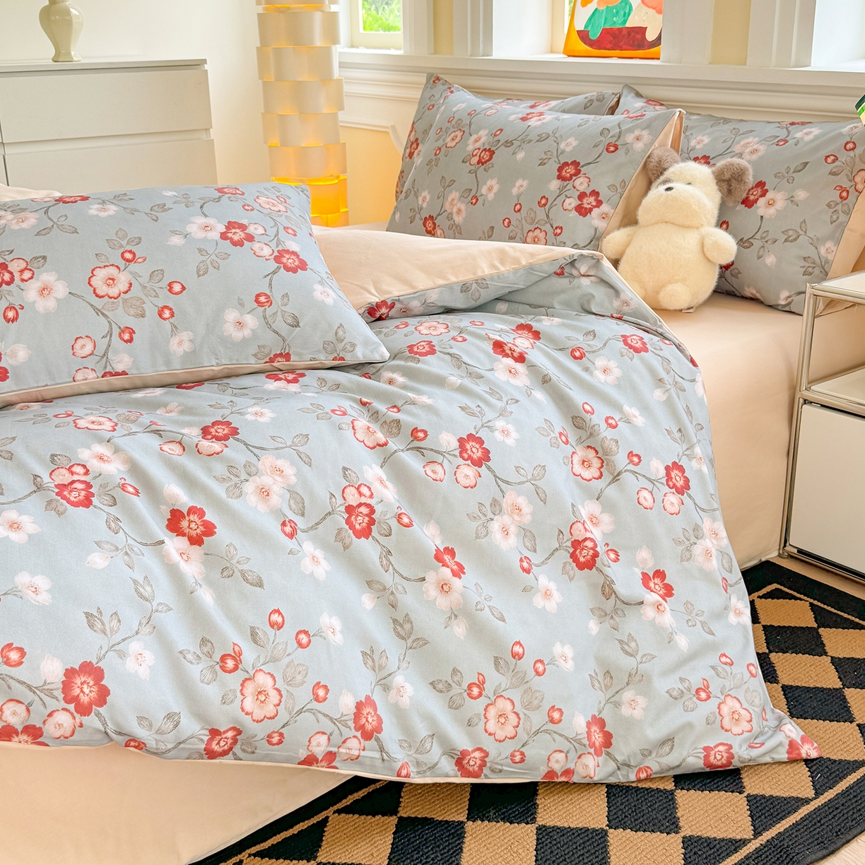 91家纺网 家纺一手货源 找家纺 千朵 2025新款全棉磨毛印花四件套 兰茵