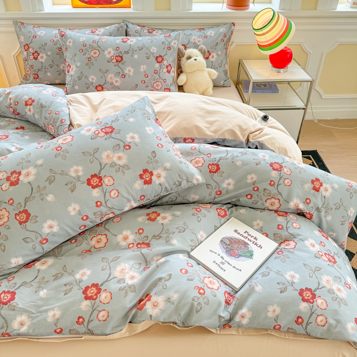 91家纺网 家纺一手货源 找家纺 千朵 2025新款全棉磨毛印花四件套 兰茵