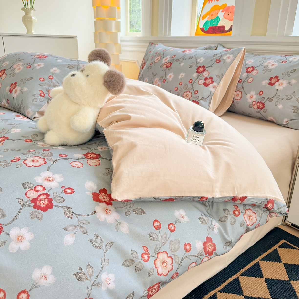 91家纺网 家纺一手货源 找家纺 千朵 2025新款全棉磨毛印花四件套 兰茵