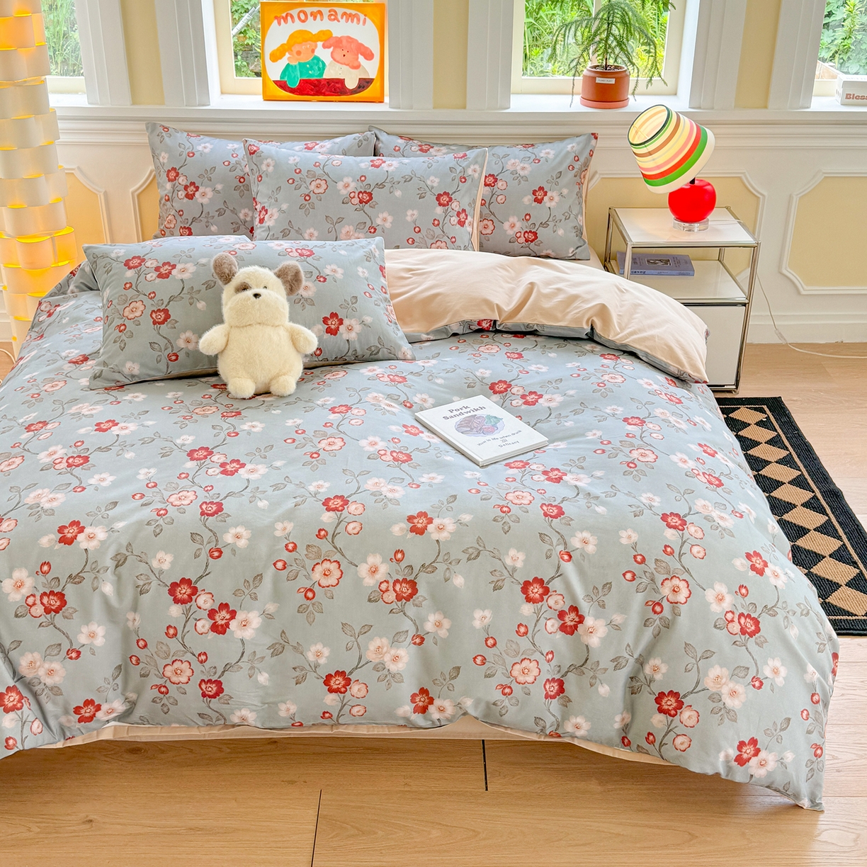 91家纺网 家纺一手货源 找家纺 千朵 2025新款全棉磨毛印花四件套 兰茵