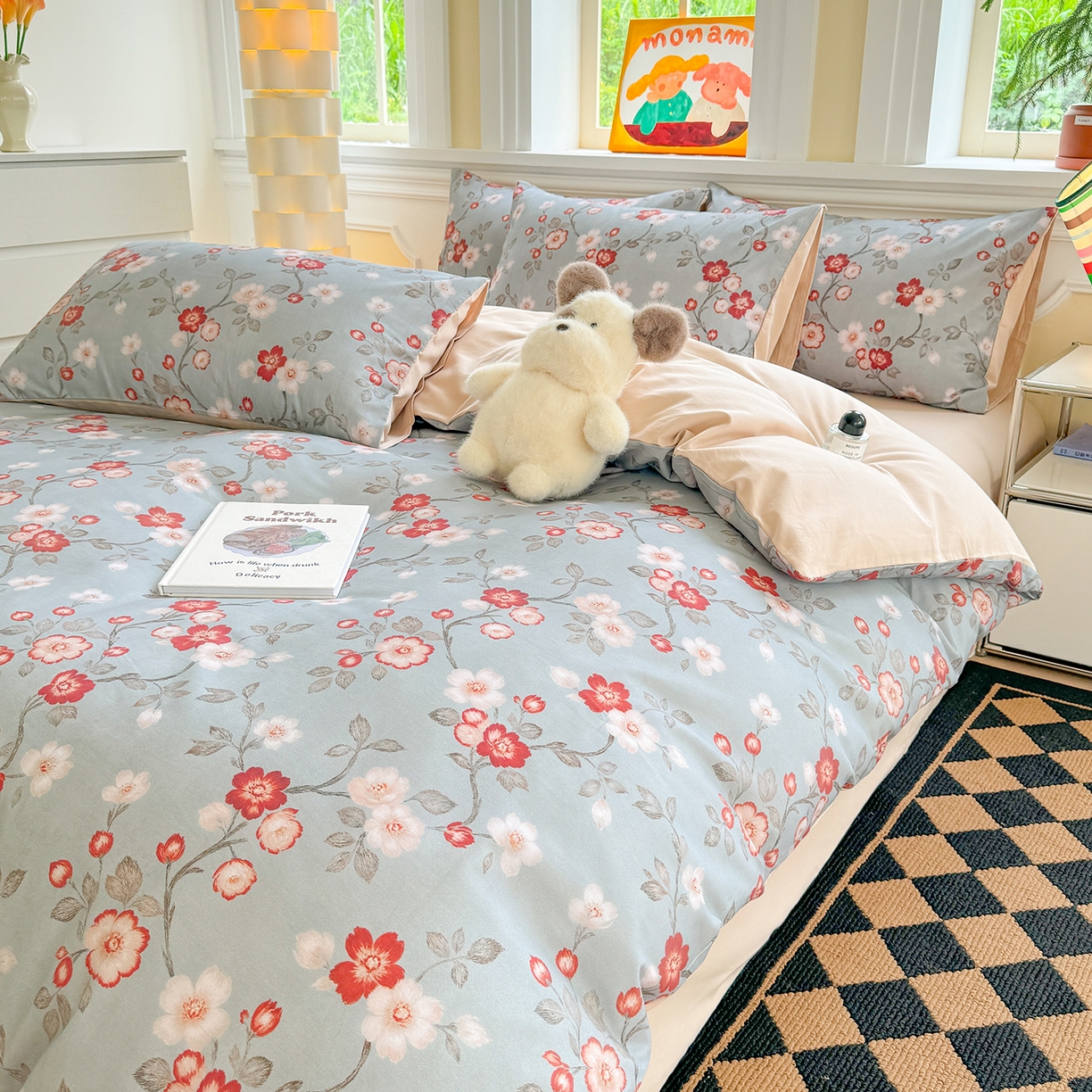 91家纺网 家纺一手货源 找家纺 千朵 2025新款全棉磨毛印花四件套 兰茵