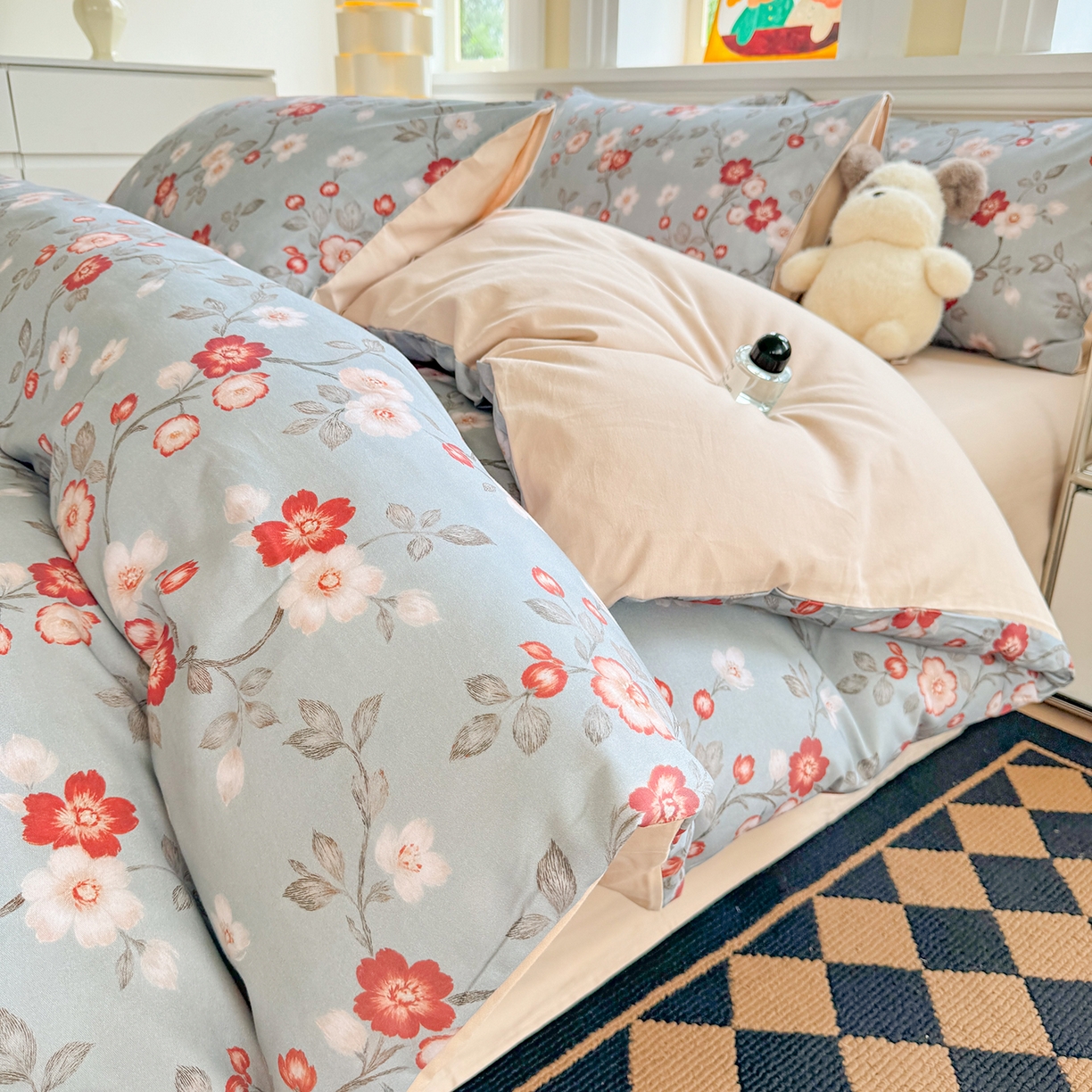 91家纺网 家纺一手货源 找家纺 千朵 2025新款全棉磨毛印花四件套 兰茵