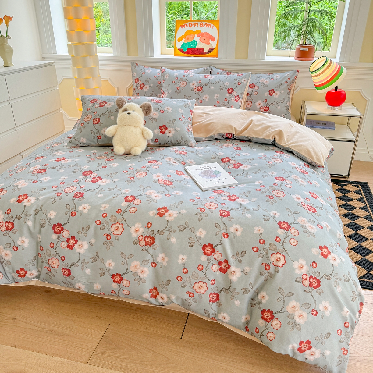 91家纺网 家纺一手货源 找家纺 千朵 2025新款全棉磨毛印花四件套 兰茵