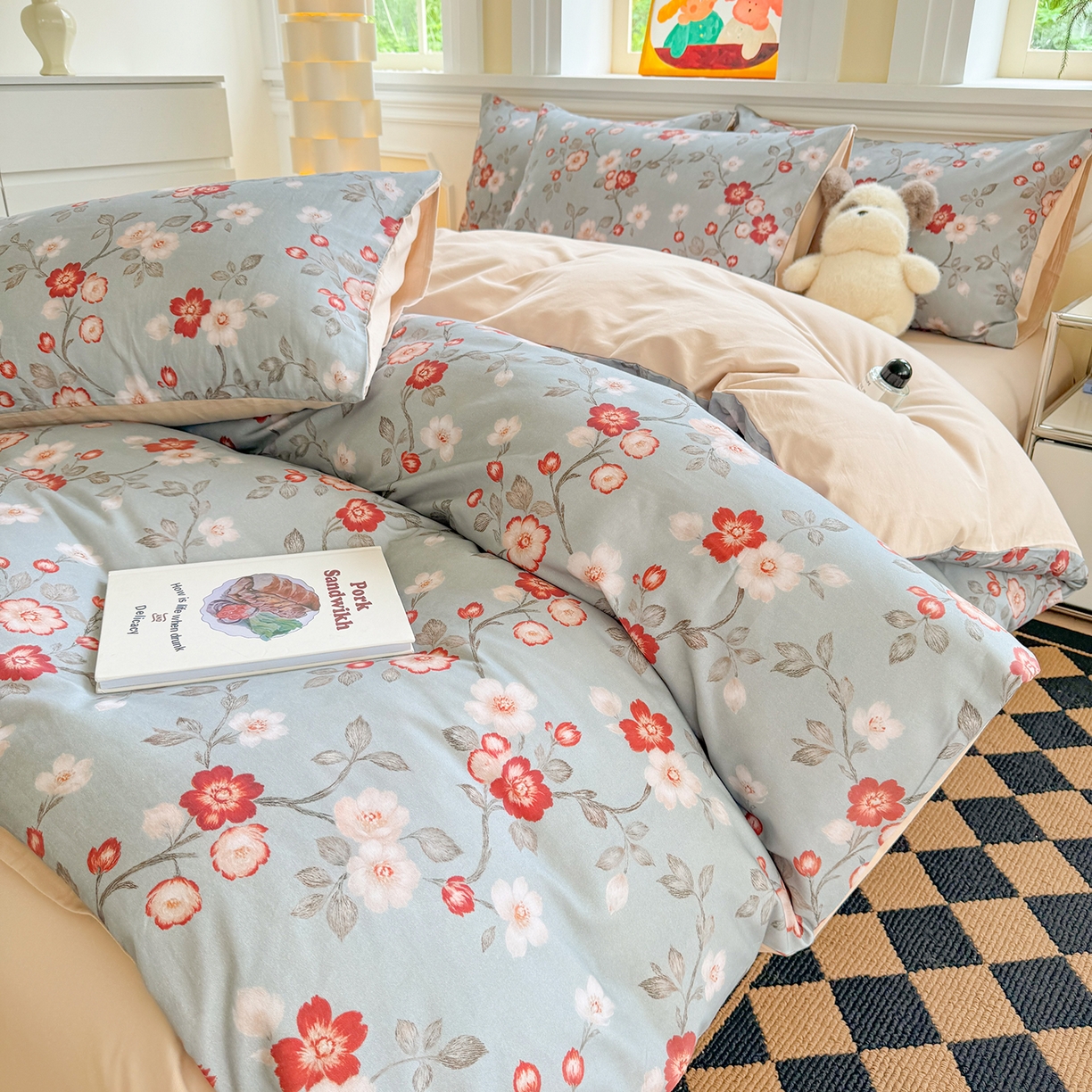 91家纺网 家纺一手货源 找家纺 千朵 2025新款全棉磨毛印花四件套 兰茵