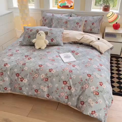 91家纺网 家纺一手货源 找家纺 千朵 2025新款全棉磨毛印花四件套 兰茵