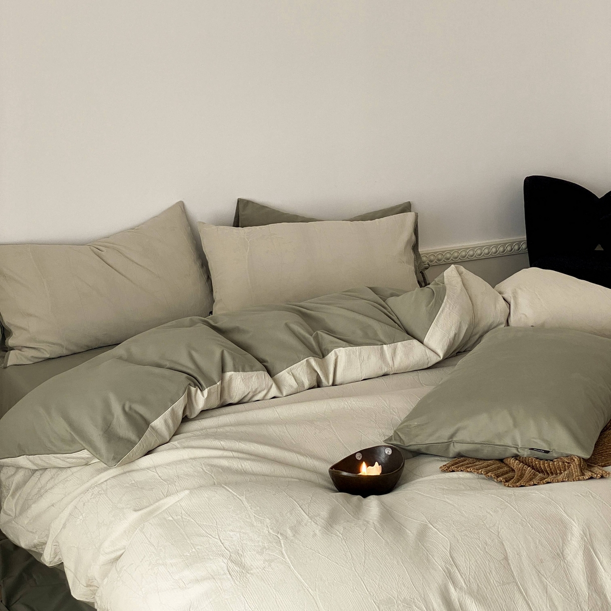 91家纺网 家纺一手货源 找家纺 玉宇阁家居 2025秋冬新品60s色织全棉磨毛大提花四件套-绑带款 绑带款-青白玉