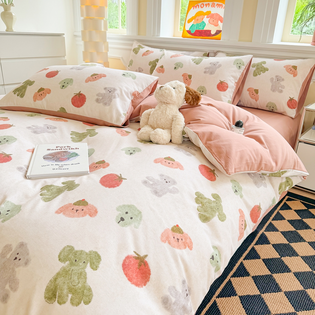 91家纺网 家纺一手货源 找家纺 千朵 2025新款全棉磨毛印花四件套 乐享米