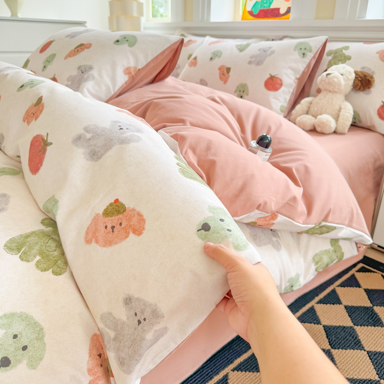 91家纺网 家纺一手货源 找家纺 千朵 2025新款全棉磨毛印花四件套 乐享米