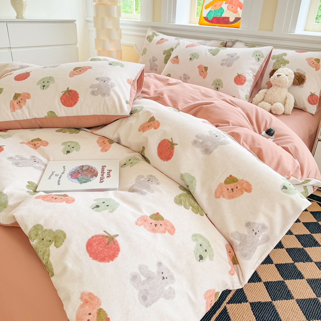 91家纺网 家纺一手货源 找家纺 千朵 2025新款全棉磨毛印花四件套 乐享米