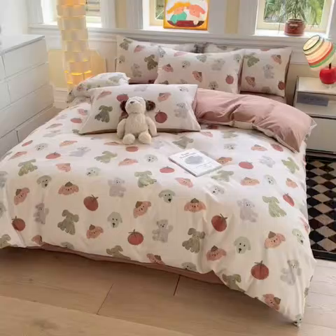 91家纺网 家纺一手货源 找家纺 千朵 2025新款全棉磨毛印花四件套 乐享米