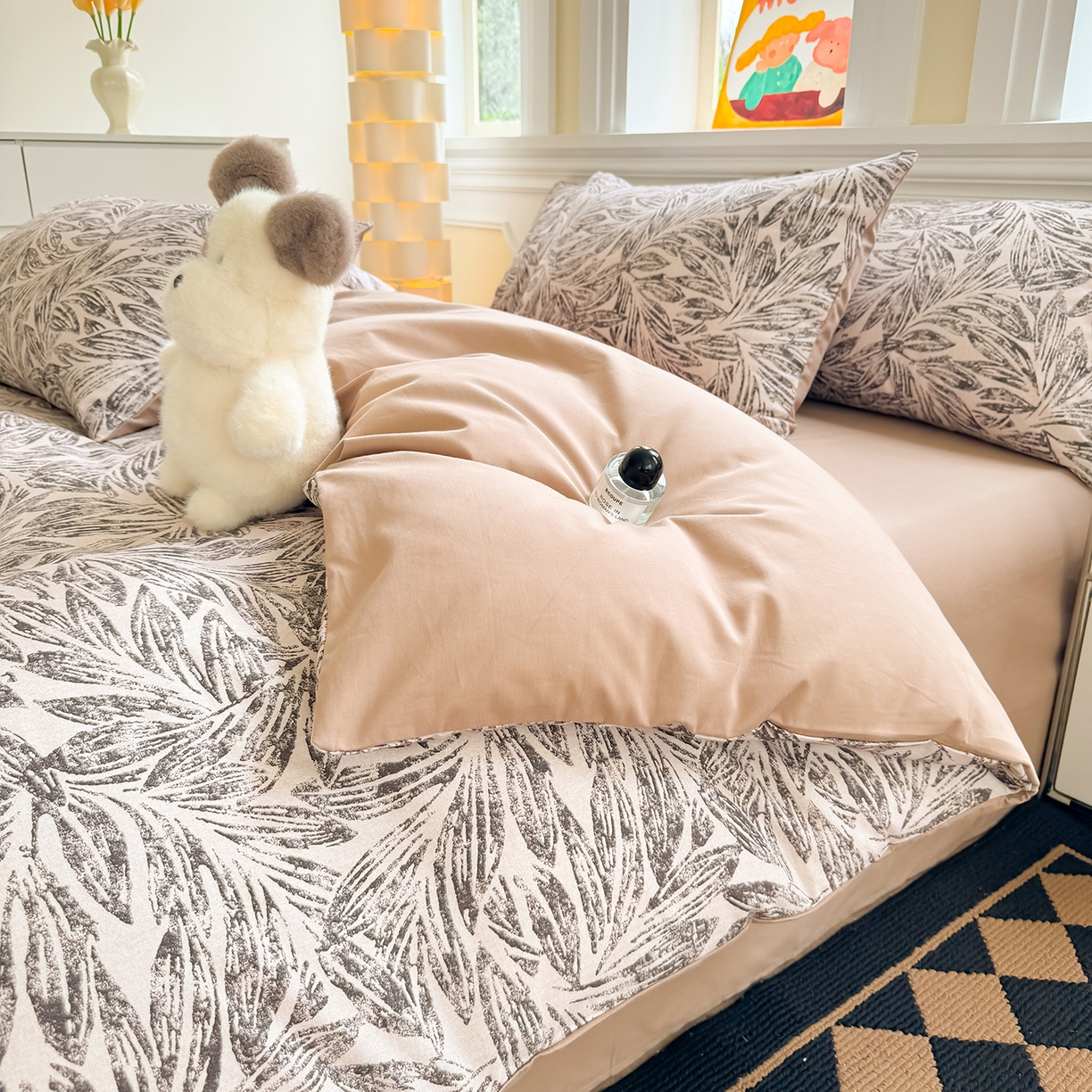 91家纺网 家纺一手货源 找家纺 千朵 2025新款全棉磨毛印花四件套 乔安米