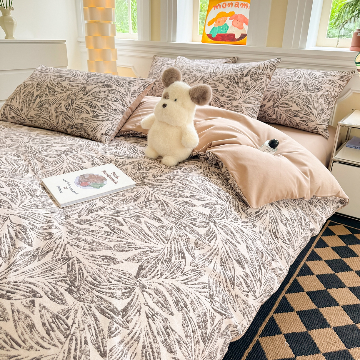 91家纺网 家纺一手货源 找家纺 千朵 2025新款全棉磨毛印花四件套 乔安米