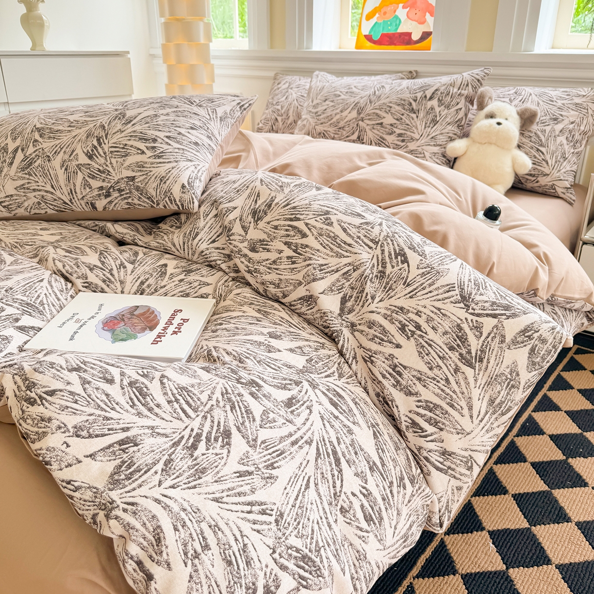 91家纺网 家纺一手货源 找家纺 千朵 2025新款全棉磨毛印花四件套 乔安米