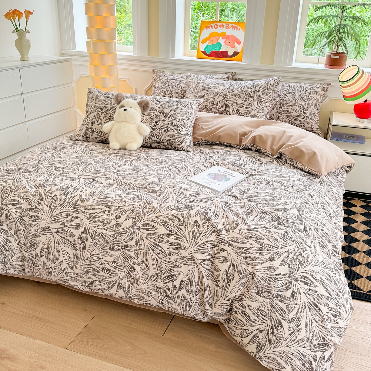 91家纺网 家纺一手货源 找家纺 千朵 2025新款全棉磨毛印花四件套 乔安米