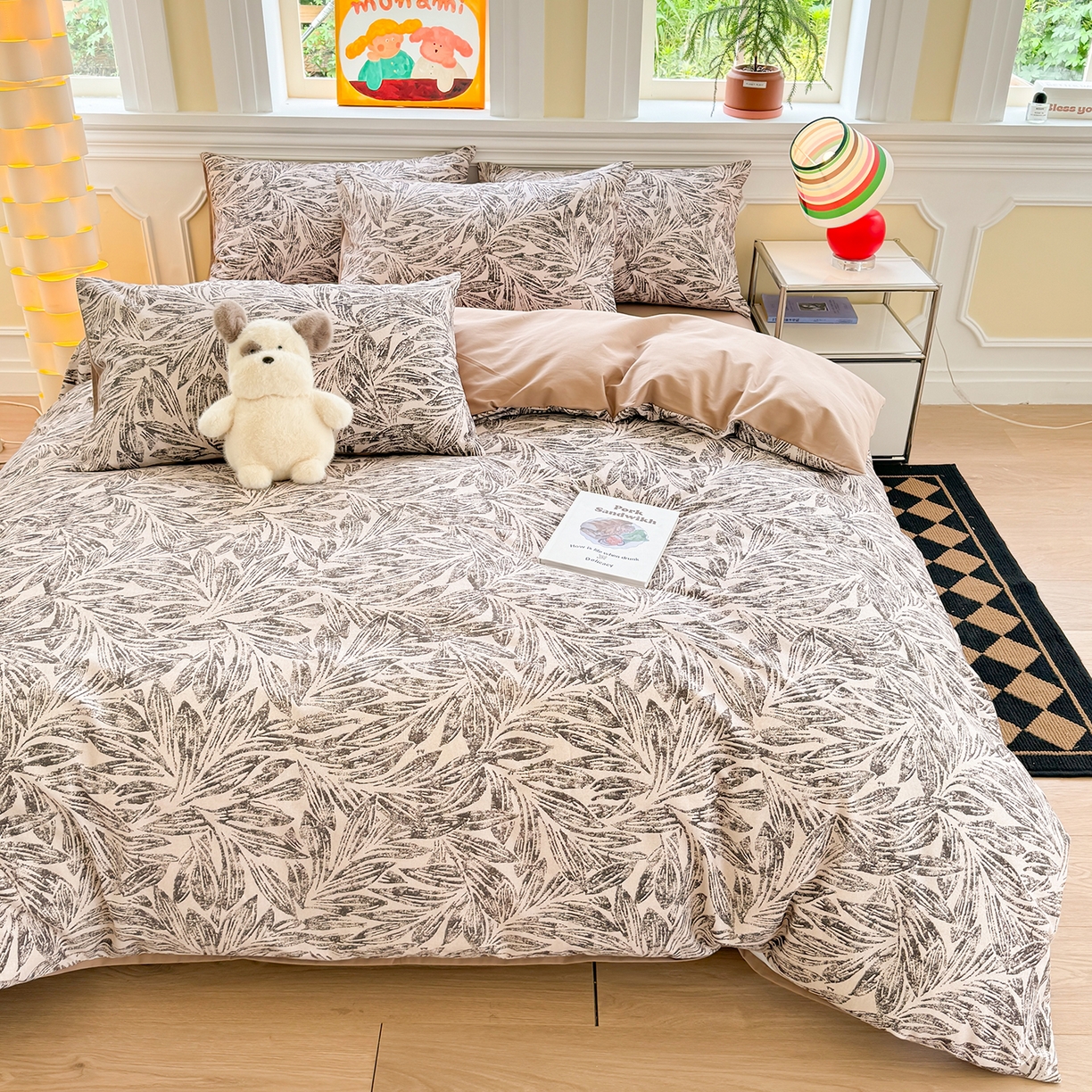 91家纺网 家纺一手货源 找家纺 千朵 2025新款全棉磨毛印花四件套 乔安米