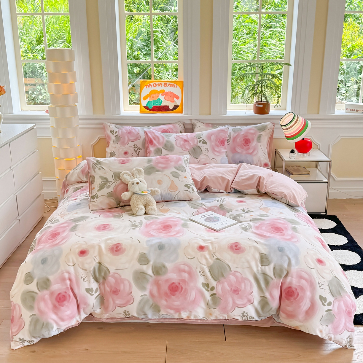 千朵 2025新款全棉磨毛印花四件套 桃汐粉