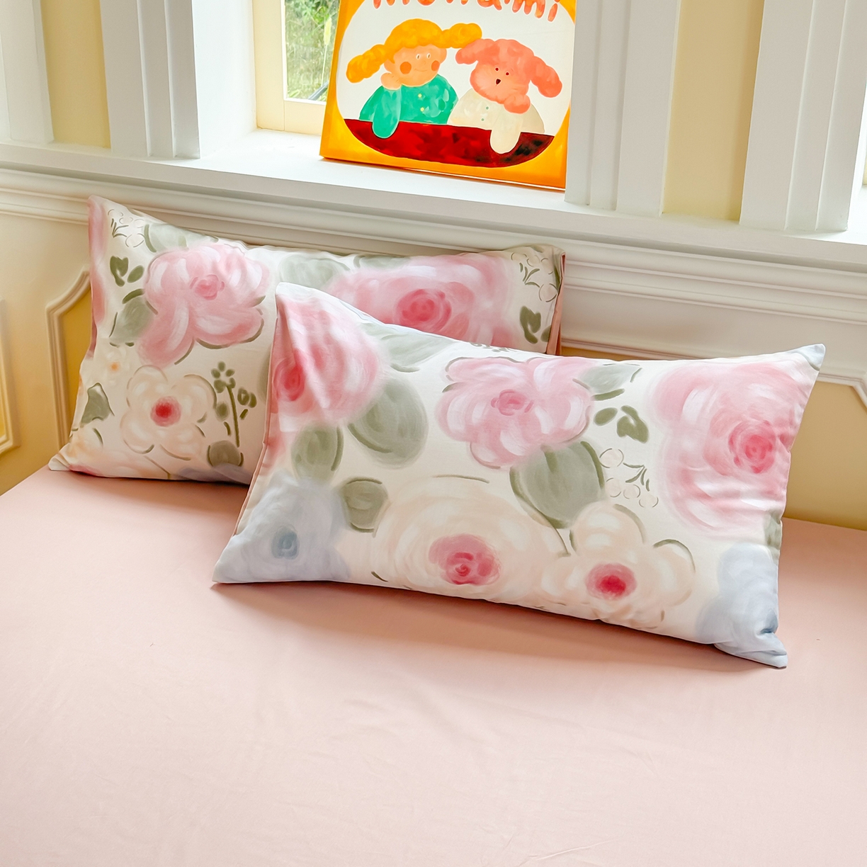 91家纺网 家纺一手货源 找家纺 千朵 2025新款全棉磨毛印花四件套 桃汐粉