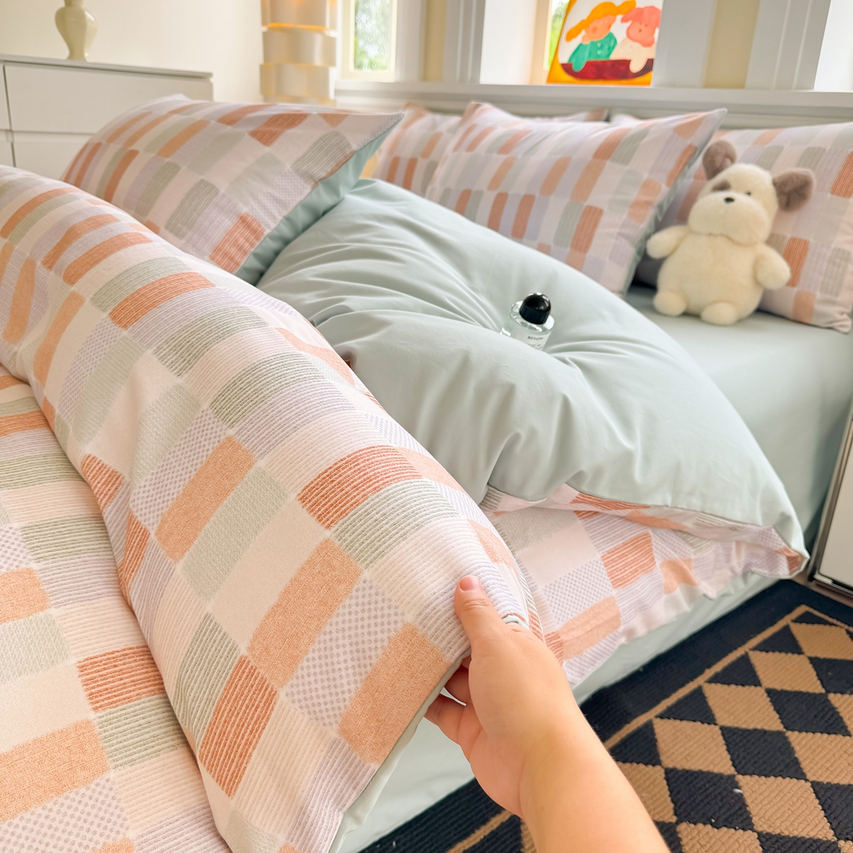 91家纺网 家纺一手货源 找家纺 千朵 2025新款全棉磨毛印花四件套 闲偶