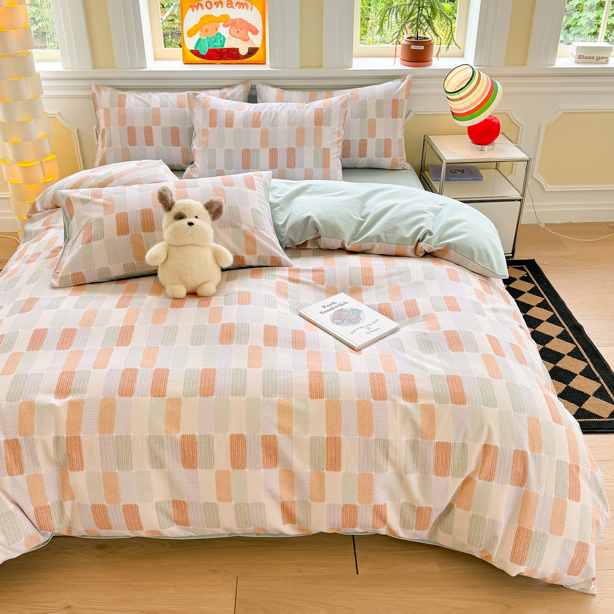 91家纺网 家纺一手货源 找家纺 千朵 2025新款全棉磨毛印花四件套 闲偶