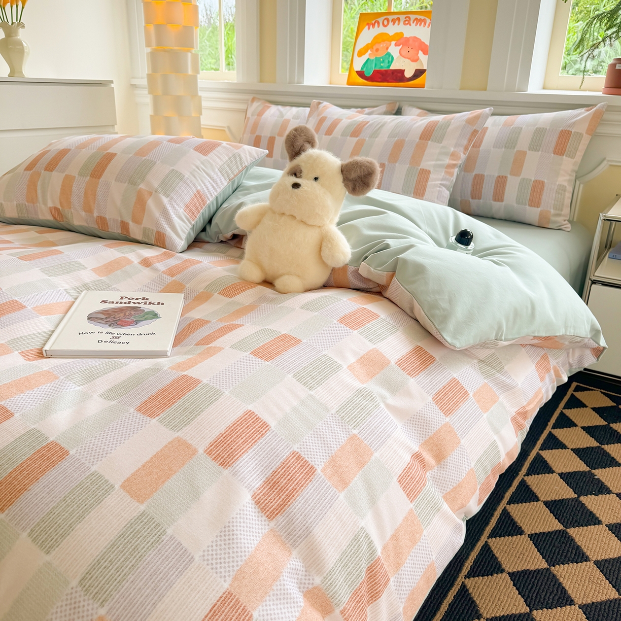 91家纺网 家纺一手货源 找家纺 千朵 2025新款全棉磨毛印花四件套 闲偶