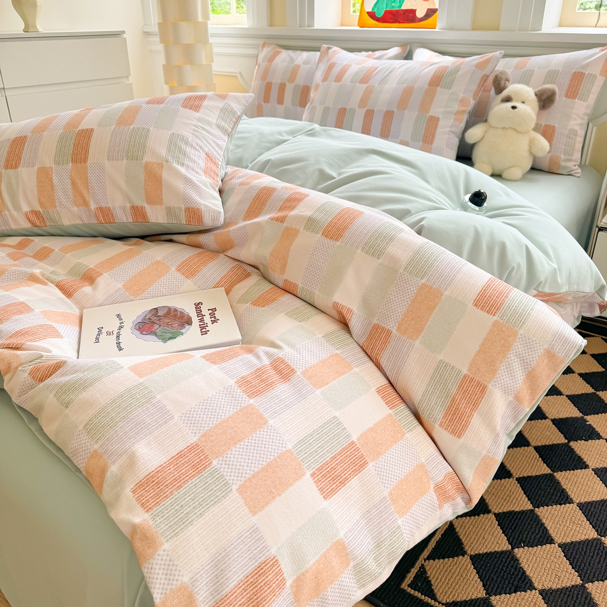 91家纺网 家纺一手货源 找家纺 千朵 2025新款全棉磨毛印花四件套 闲偶