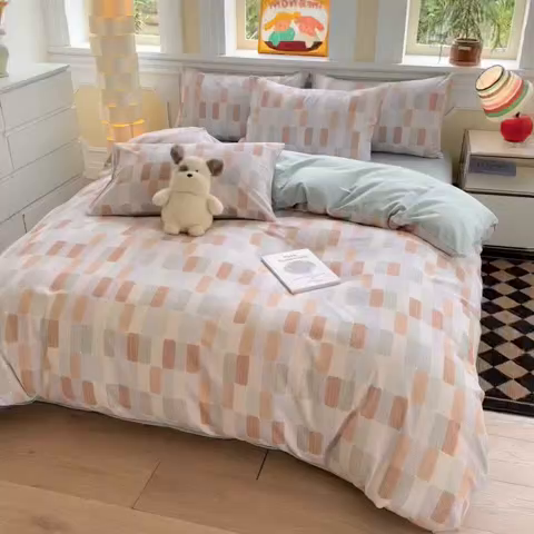 91家纺网 家纺一手货源 找家纺 千朵 2025新款全棉磨毛印花四件套 闲偶