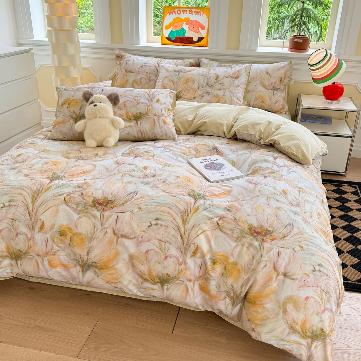 91家纺网 家纺一手货源 找家纺 千朵 2025新款全棉磨毛印花四件套 香兰黄