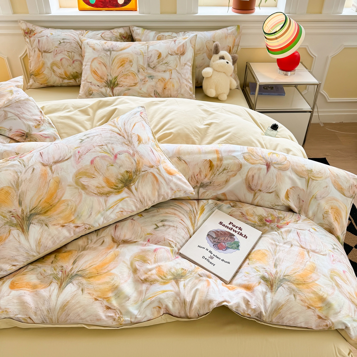 91家纺网 家纺一手货源 找家纺 千朵 2025新款全棉磨毛印花四件套 香兰黄