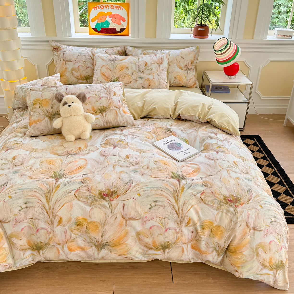 91家纺网 家纺一手货源 找家纺 千朵 2025新款全棉磨毛印花四件套 香兰黄