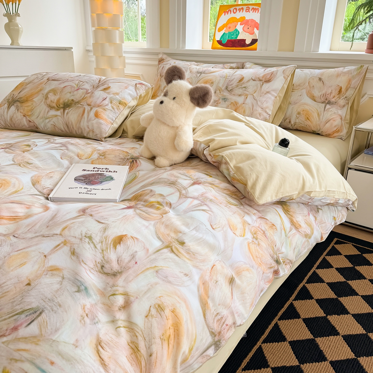 91家纺网 家纺一手货源 找家纺 千朵 2025新款全棉磨毛印花四件套 香兰黄