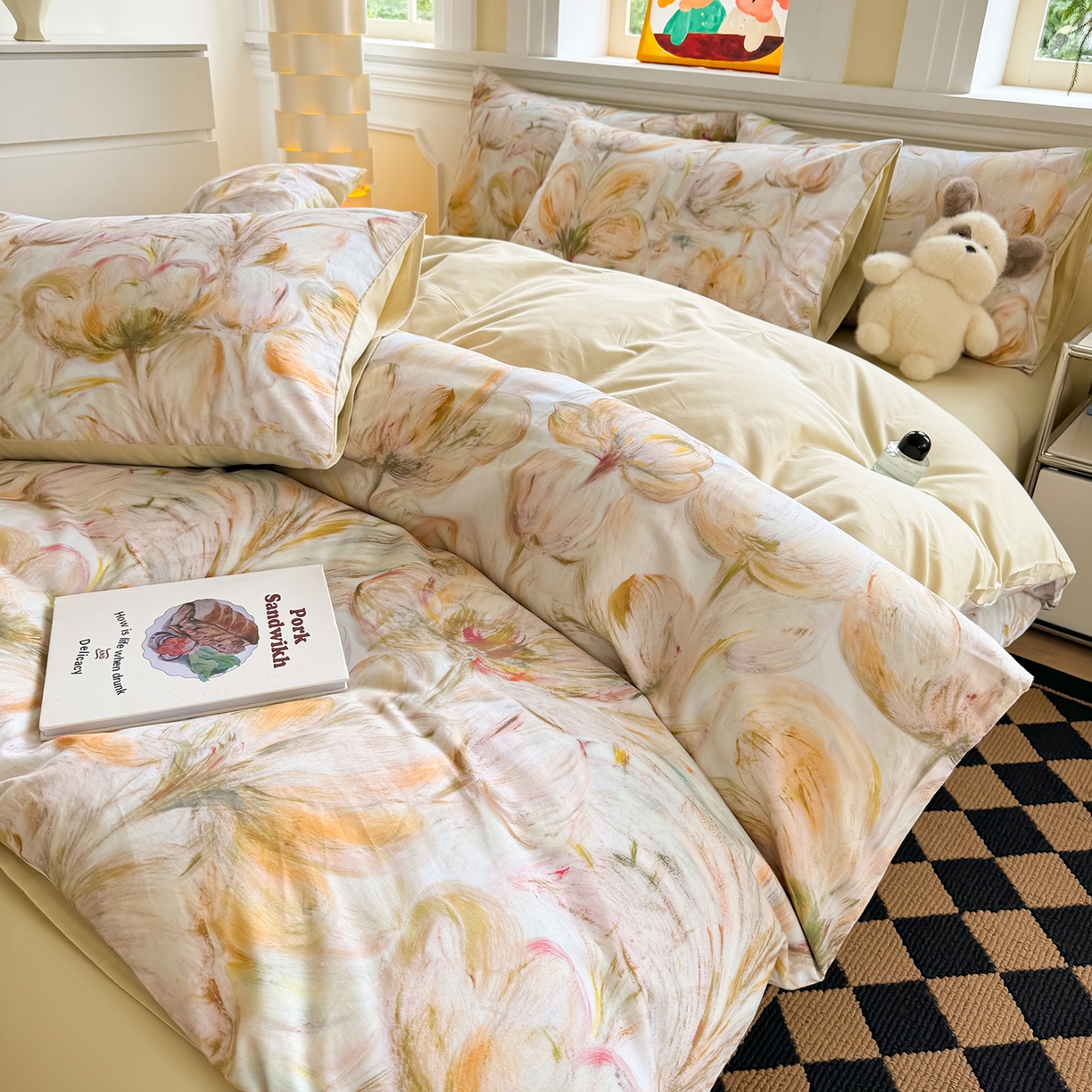 91家纺网 家纺一手货源 找家纺 千朵 2025新款全棉磨毛印花四件套 香兰黄