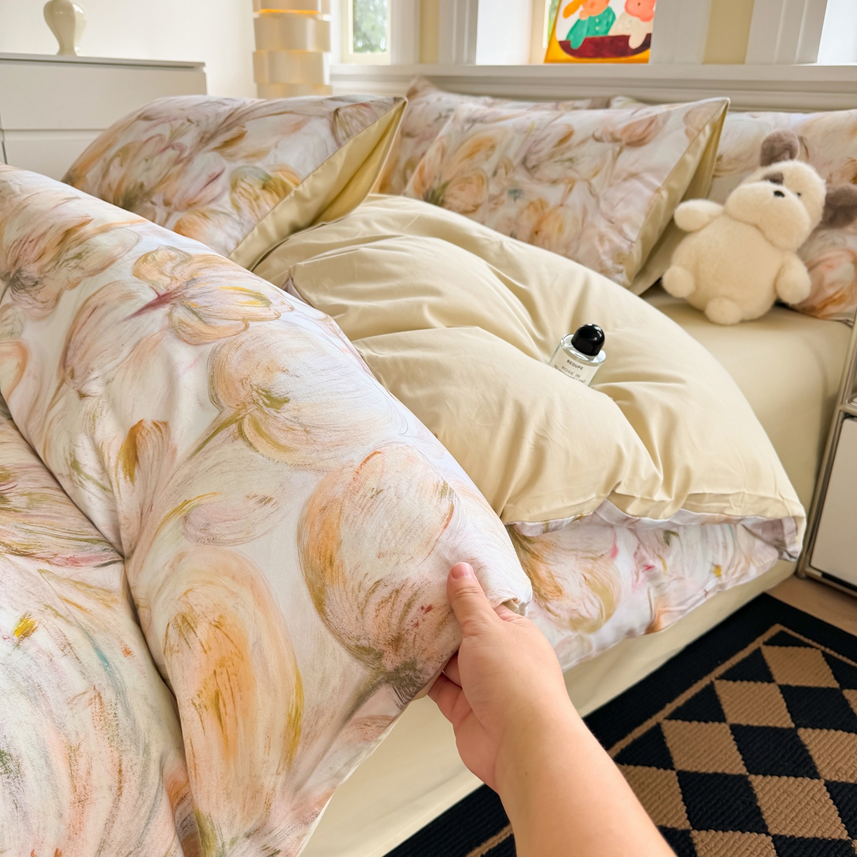 91家纺网 家纺一手货源 找家纺 千朵 2025新款全棉磨毛印花四件套 香兰黄