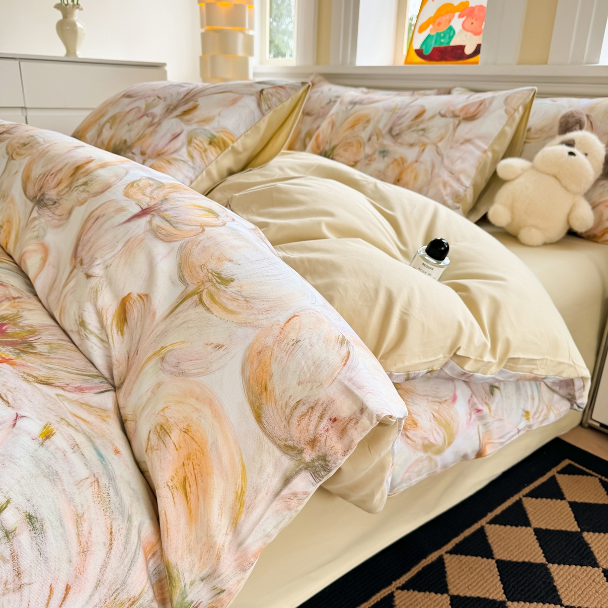 91家纺网 家纺一手货源 找家纺 千朵 2025新款全棉磨毛印花四件套 香兰黄