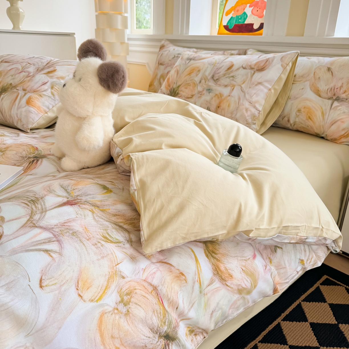 91家纺网 家纺一手货源 找家纺 千朵 2025新款全棉磨毛印花四件套 香兰黄