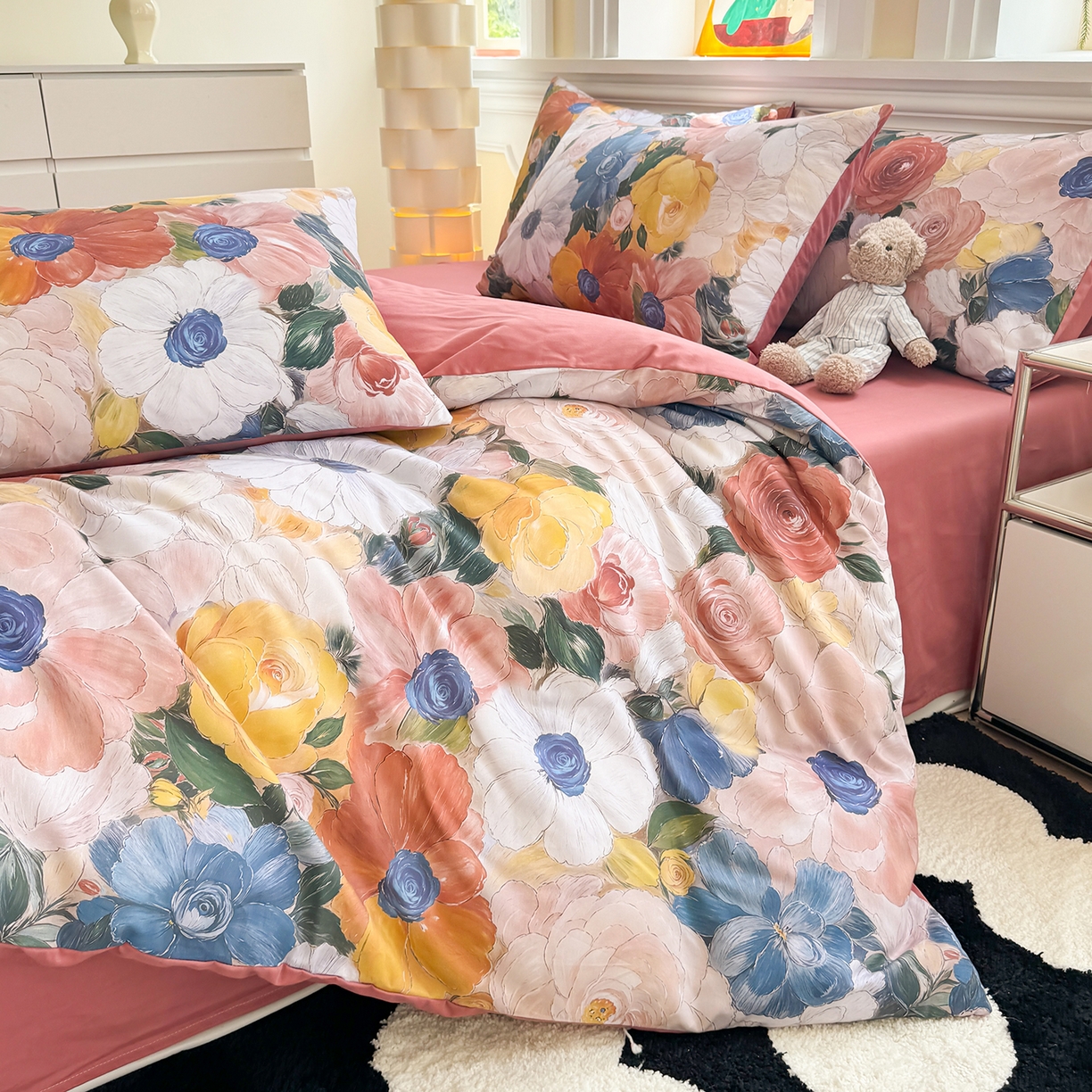 91家纺网 家纺一手货源 找家纺 千朵 2025新款全棉磨毛印花四件套 晓春集