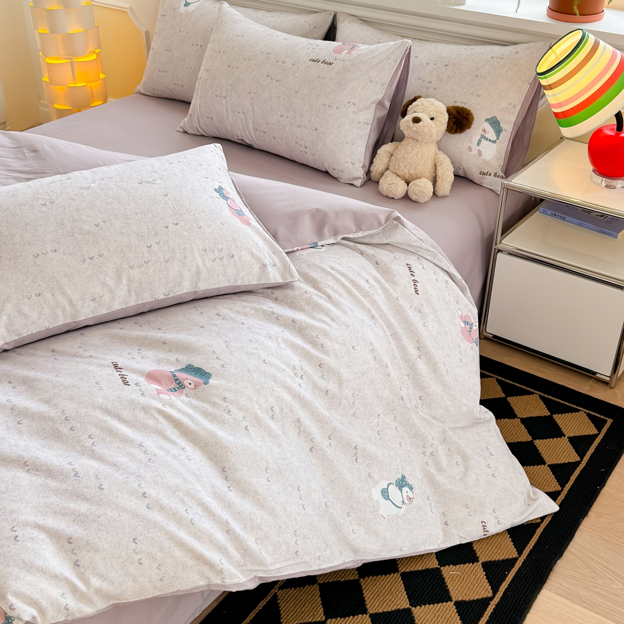 91家纺网 家纺一手货源 找家纺 千朵 2025新款全棉磨毛印花四件套 幸福熊