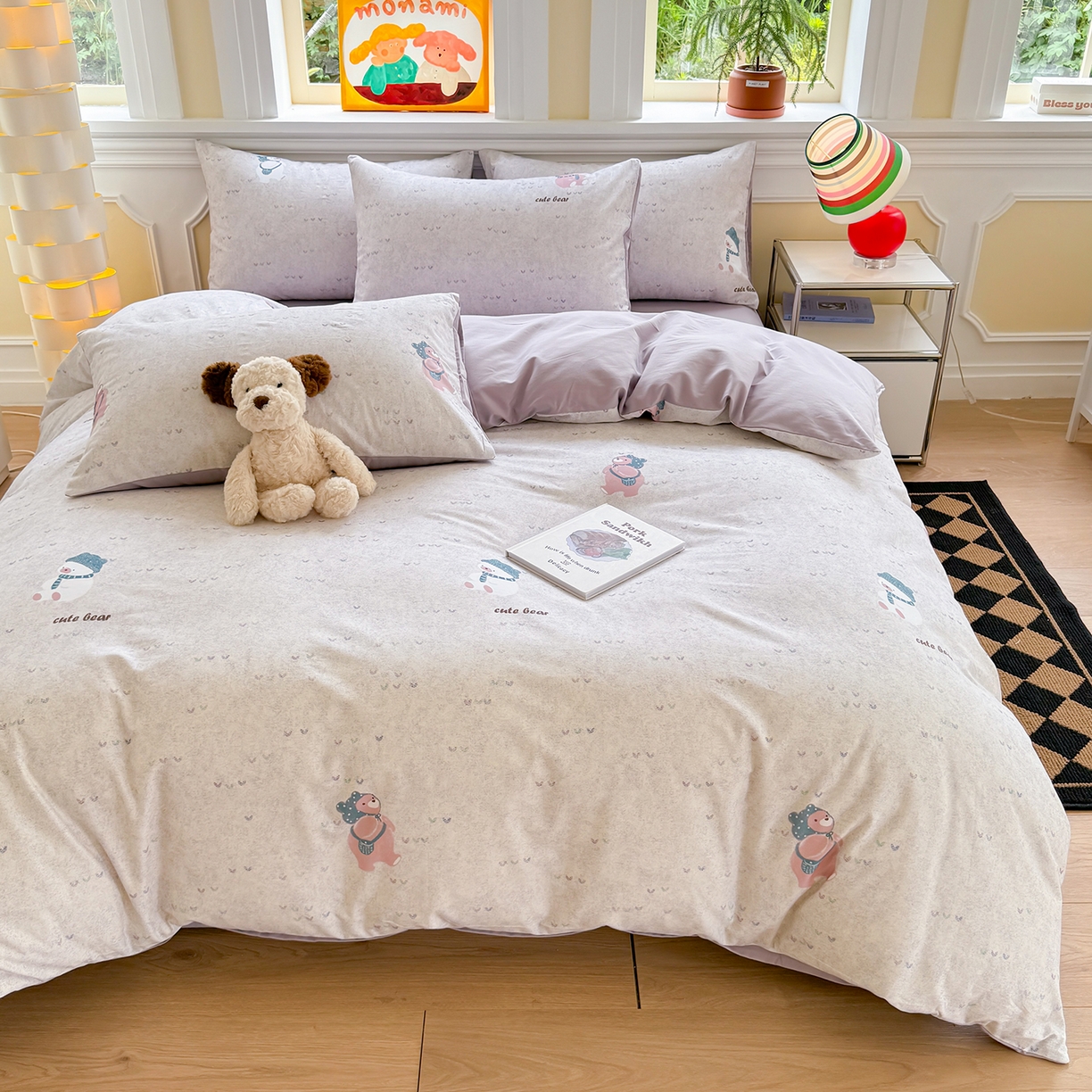 91家纺网 家纺一手货源 找家纺 千朵 2025新款全棉磨毛印花四件套 幸福熊